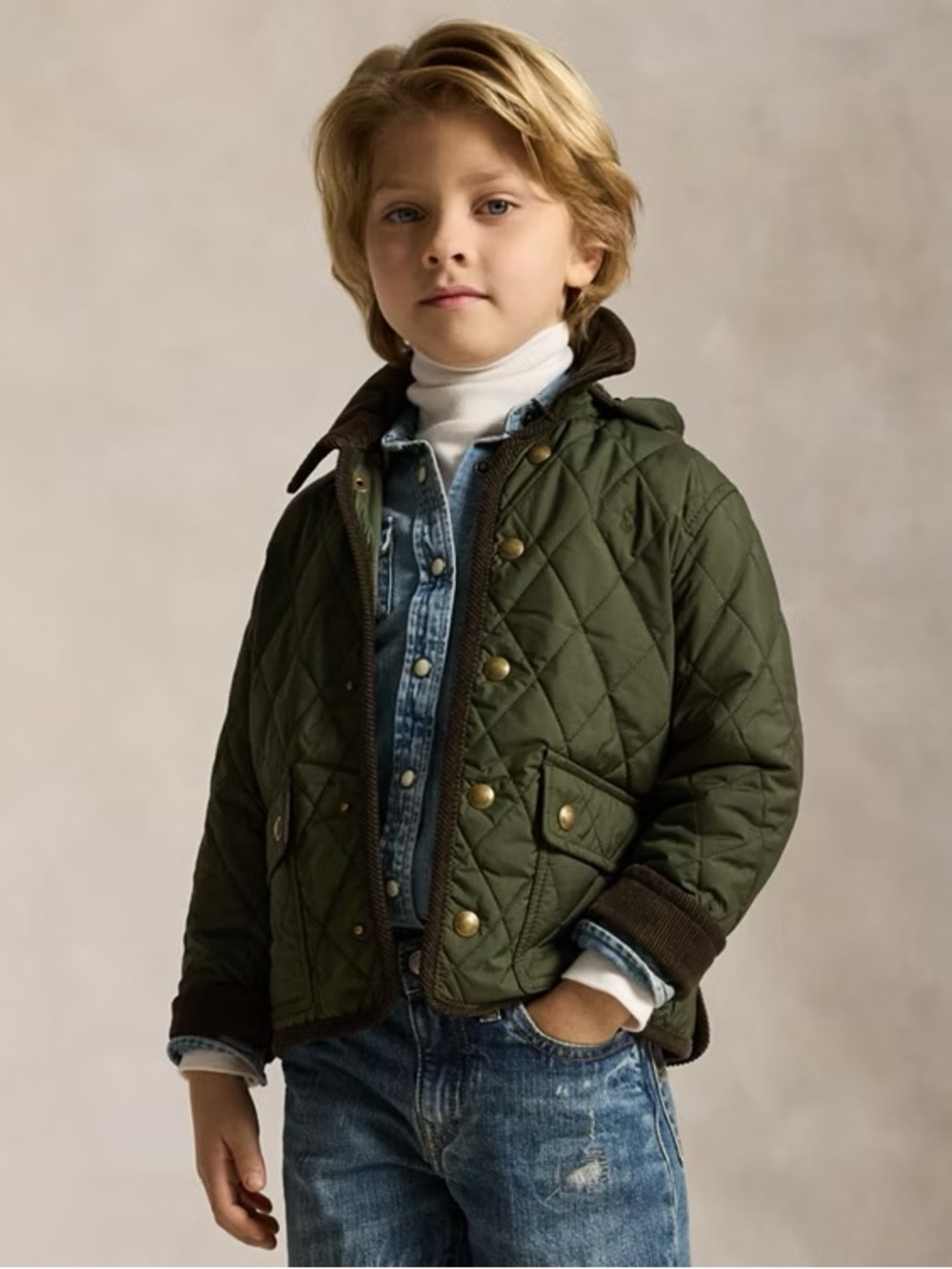 Polo by Ralph Lauren Kids Green Puffer with Orange Interior